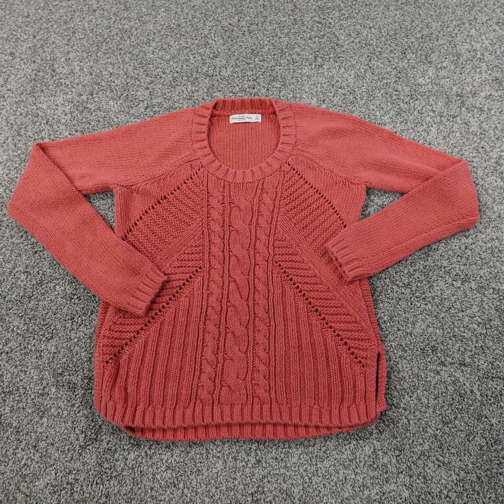 Abercrombie Fitch Sweater Womens S Pink Orange Cable Knit Crewneck Pullover A&F